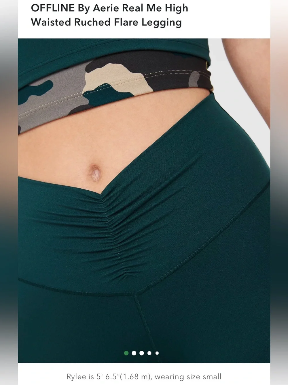 Aerie High-Waist Ruched Flare Leggings in Forest Green Athleisure Luxe Active